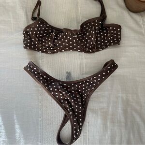 NWT Frankie’s bikinis X vs pink brown polka dot xs